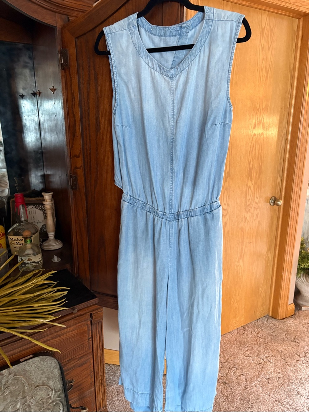 cloth & stone Soft Light Blue Sleeveless Chambray Jumpsuit